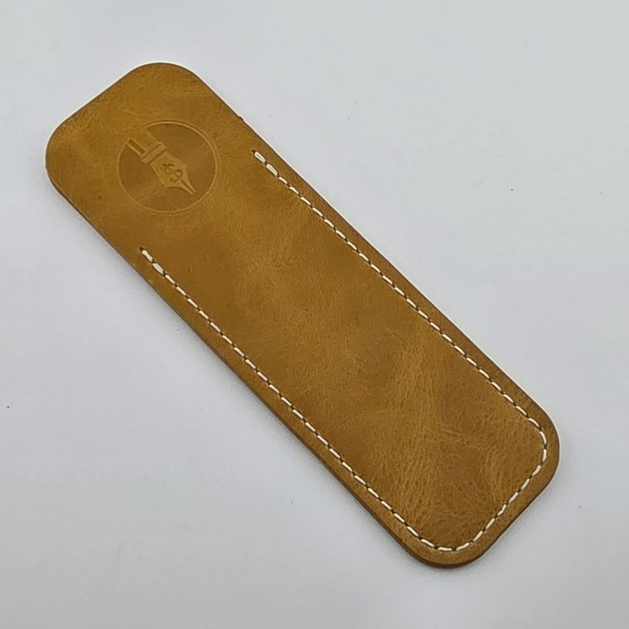 Pocket Pen Length - Goldenrod Glossy Leather Pen Sleeve - DaveDollarCustomPens