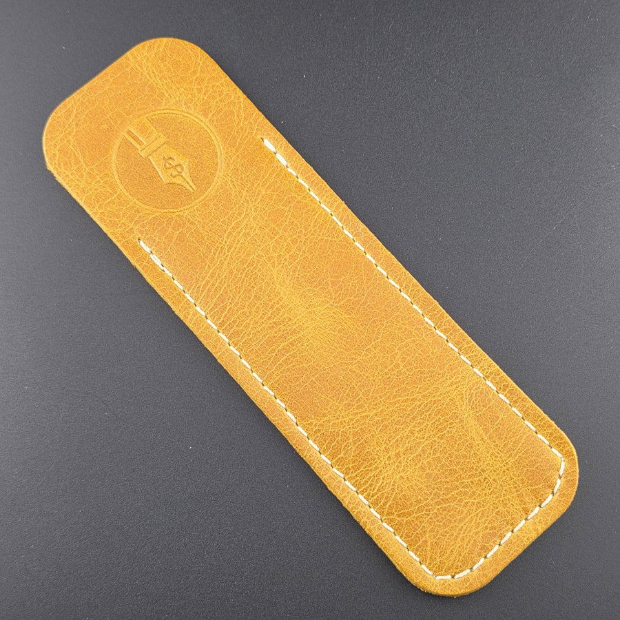 Pocket Pen Length - Goldenrod Glossy Leather Pen Sleeve - DaveDollarCustomPens