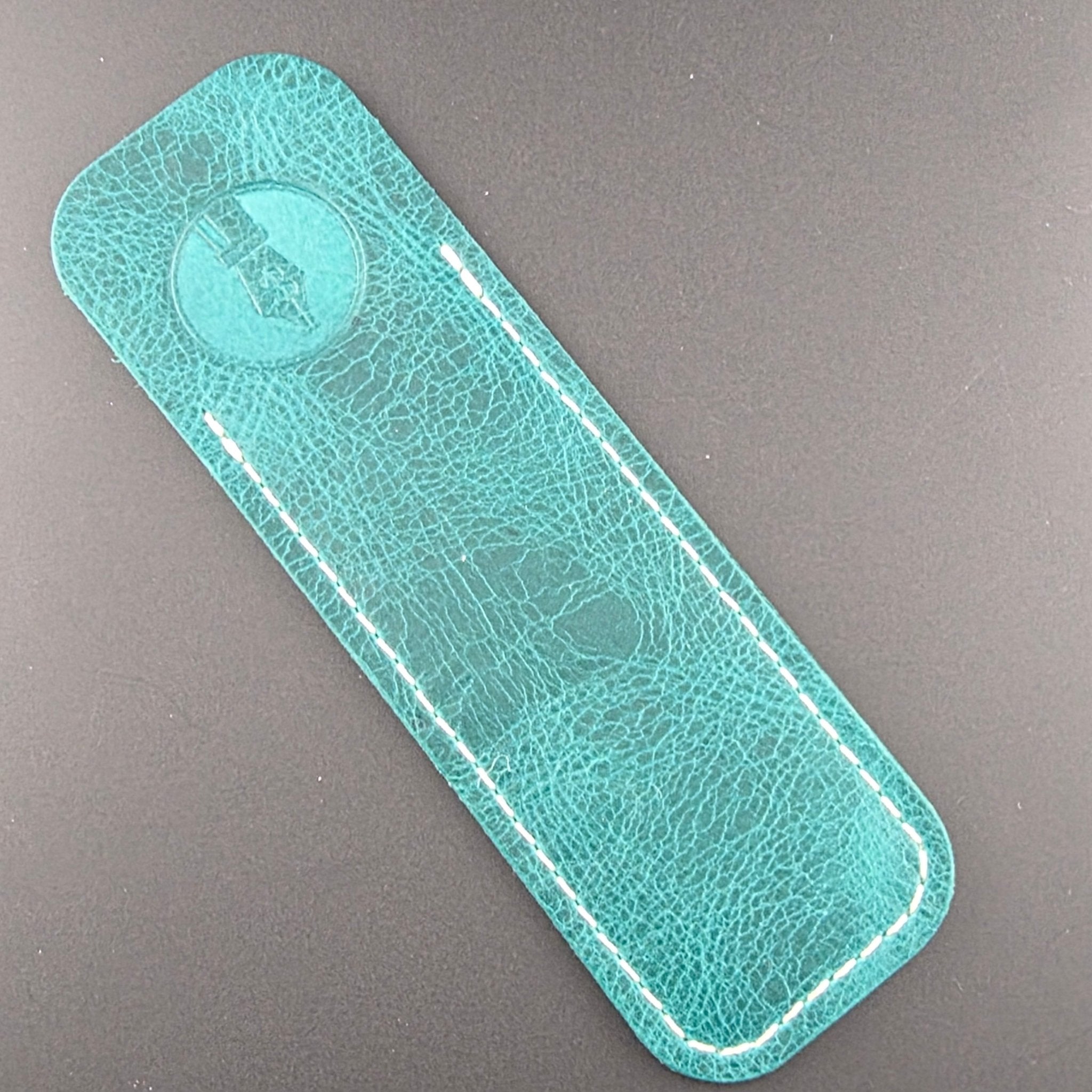 Pocket Pen Length - Turquoise Leather Pen Sleeve - DaveDollarCustomPens