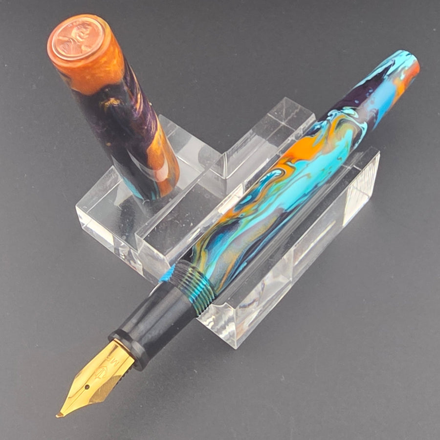 "Riptide Ember" - Freedom Convertible Fountain Pen - DaveDollarCustomPens