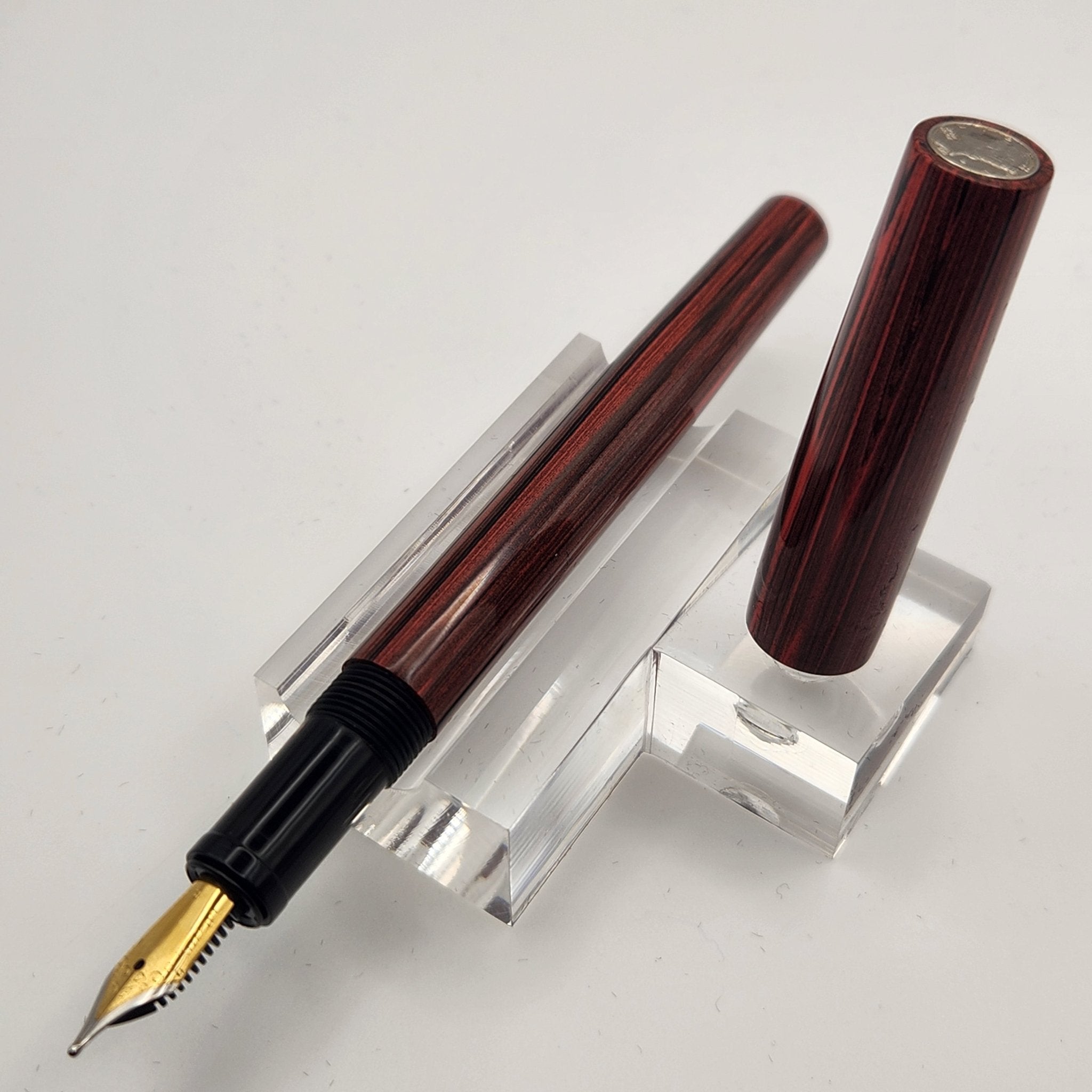 “Strawberry & Black" Mercury Convertible Fountain Pen / Rollerball - DaveDollarCustomPens